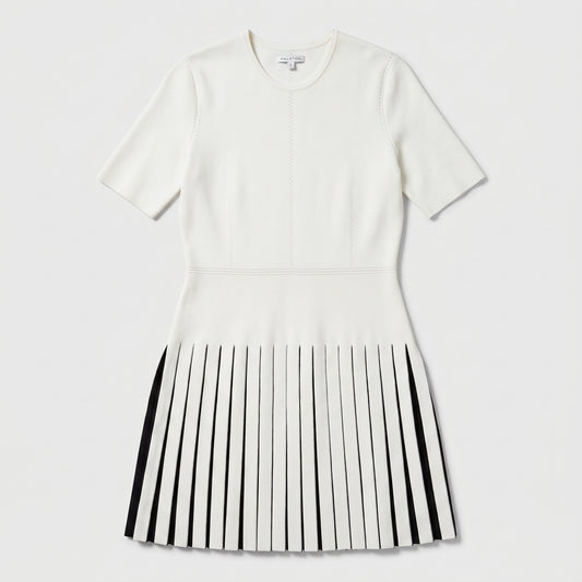 Pleated Contrast Knit Mini Dress