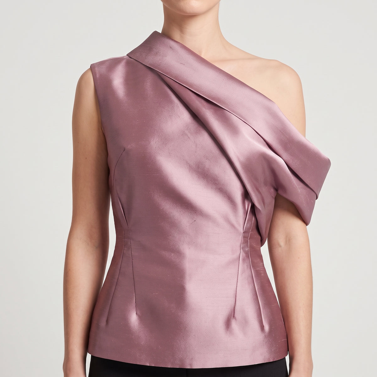 One-Shoulder Satin Sculpted Top