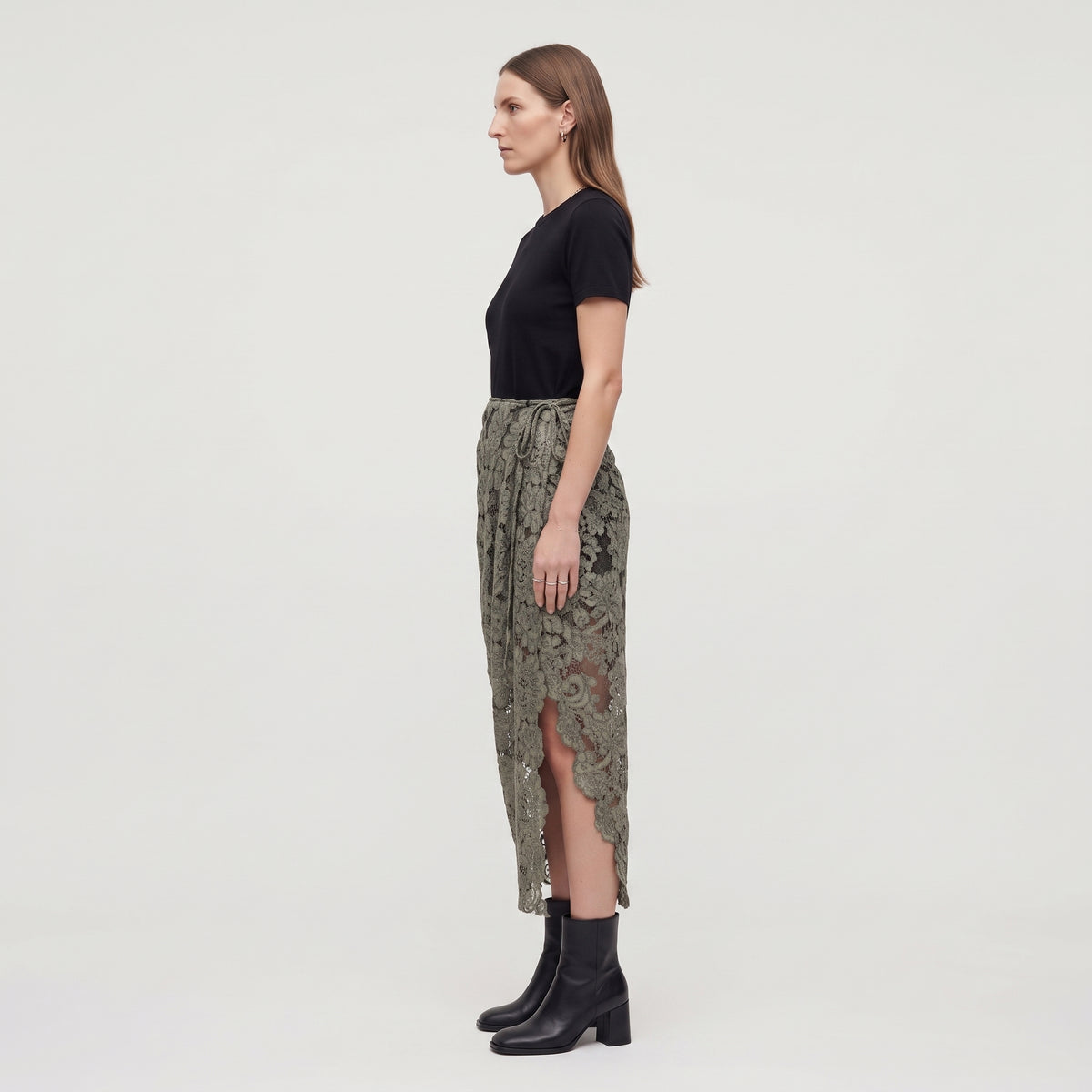 Floral Lace Wrap Midi Skirt