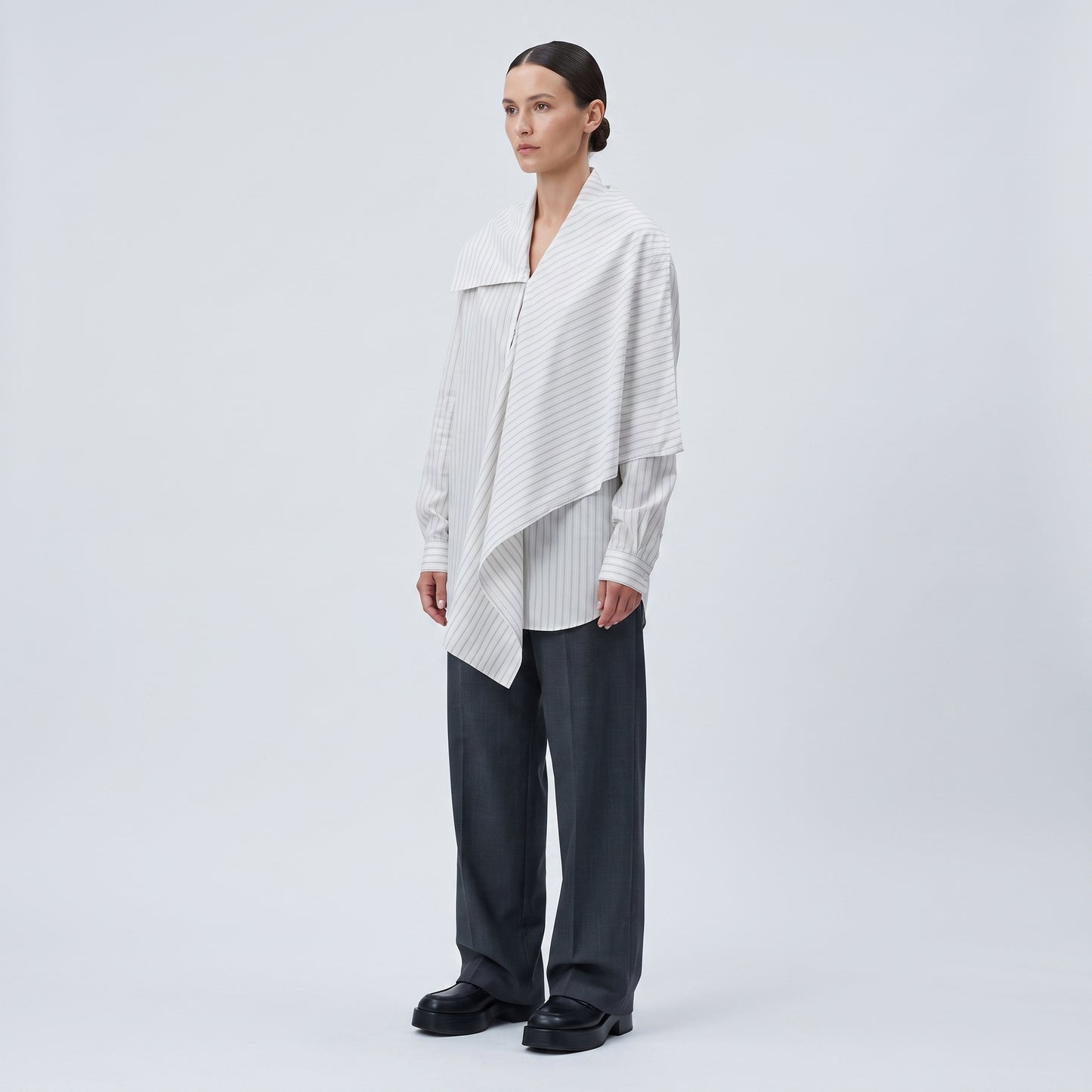 Asymmetric Striped Draped Shirt