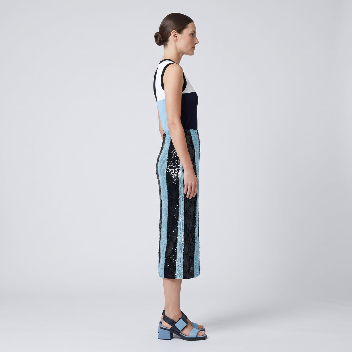 Striped Sequin Midi Pencil Skirt