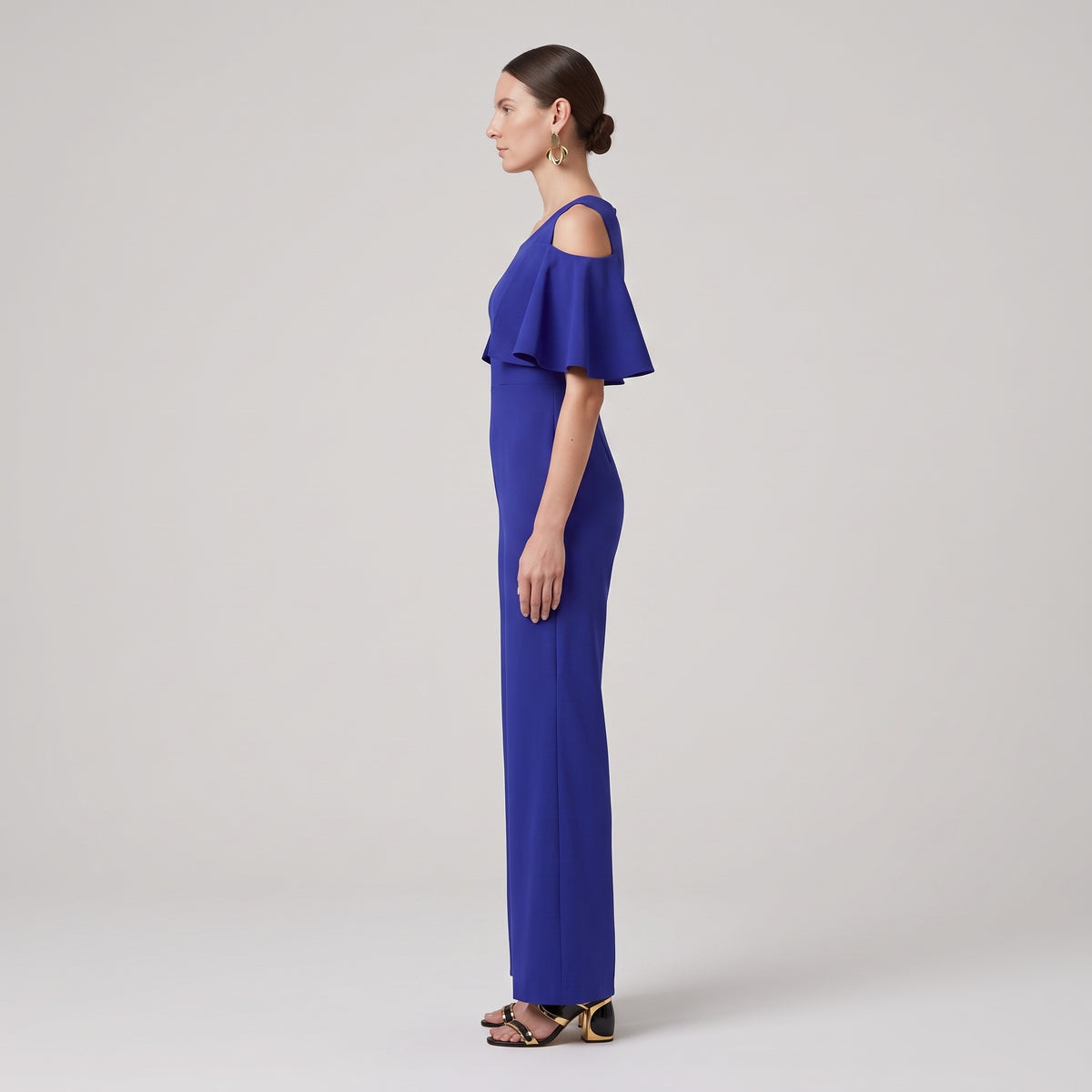Cobalt Cold-Shoulder Ruffle Jumpsuit