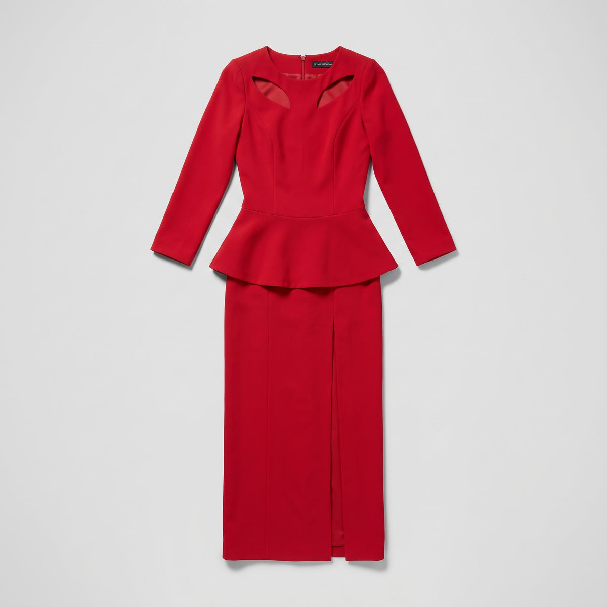 Structured Red Peplum Midi Dress