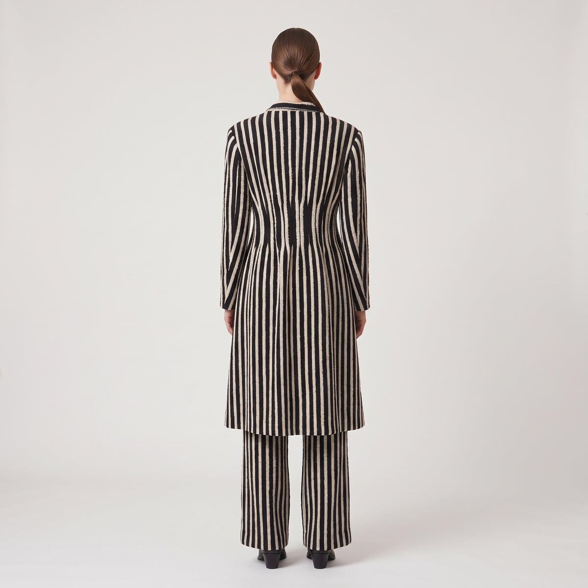 Tailored Striped Wool Blend Coat