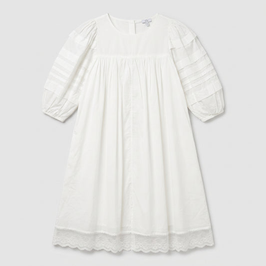 White Puff Sleeve Cotton Dress