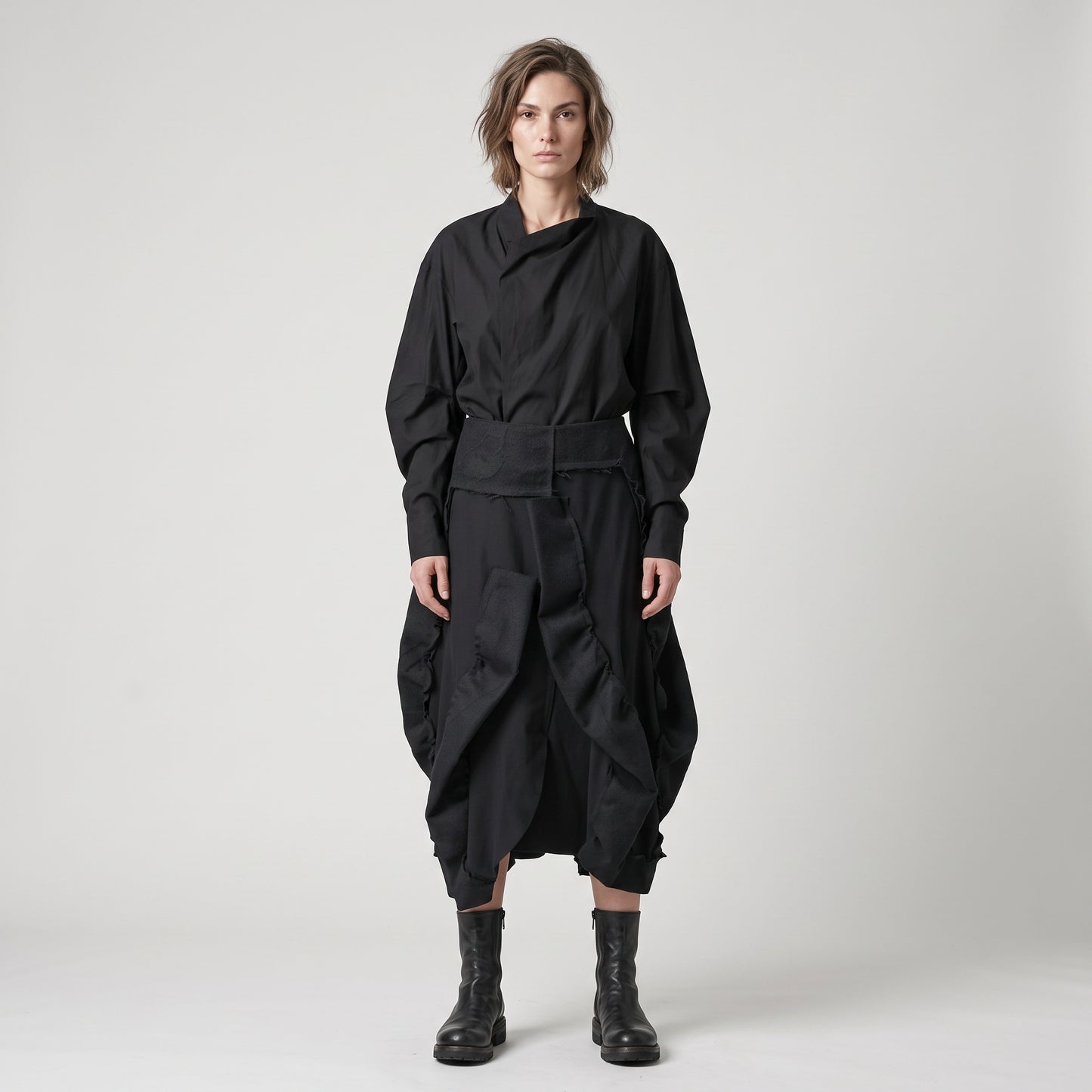 Asymmetric Ruffled Cotton Skirt