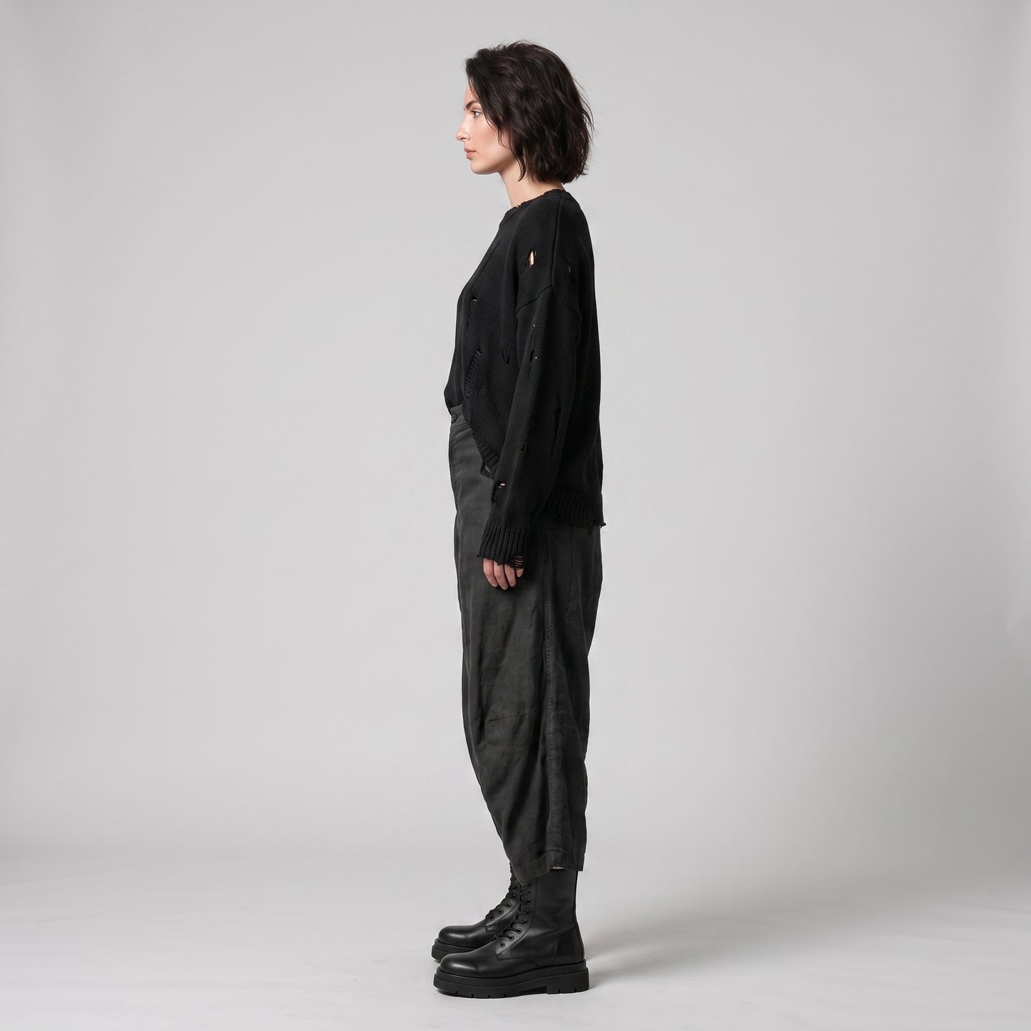 Black Cropped Drop-Crotch Trousers