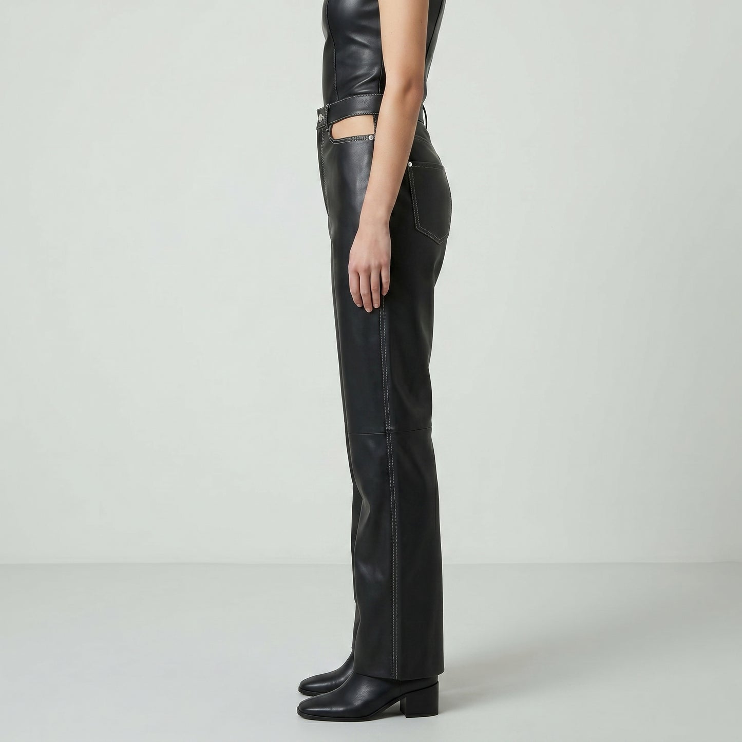 Cutout Detail Leather Trousers