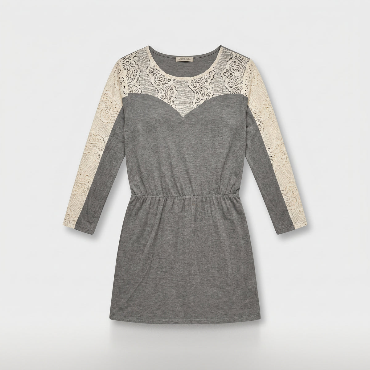 Lace-Paneled Grey Jersey Tunic