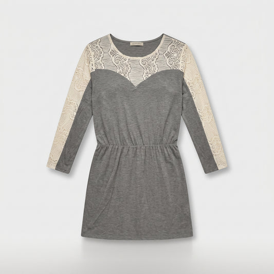 Lace-Paneled Grey Jersey Tunic