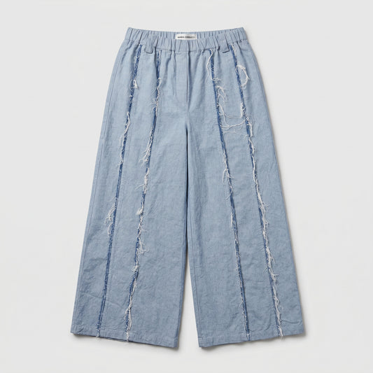 Distressed Raw Edge Wide Trousers