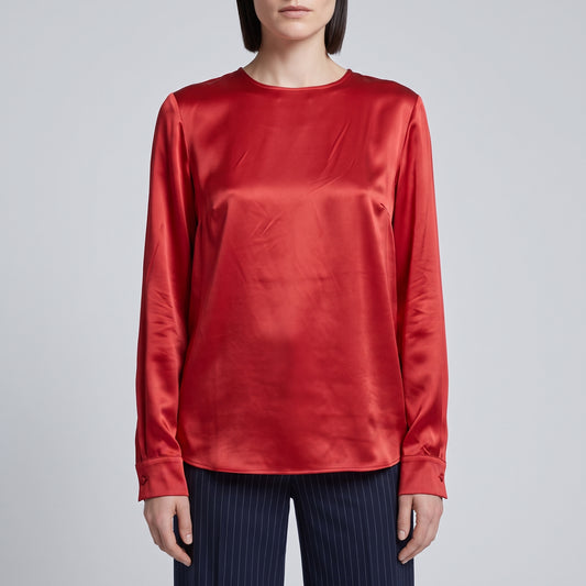 Crimson Stretch Silk Satin Blouse