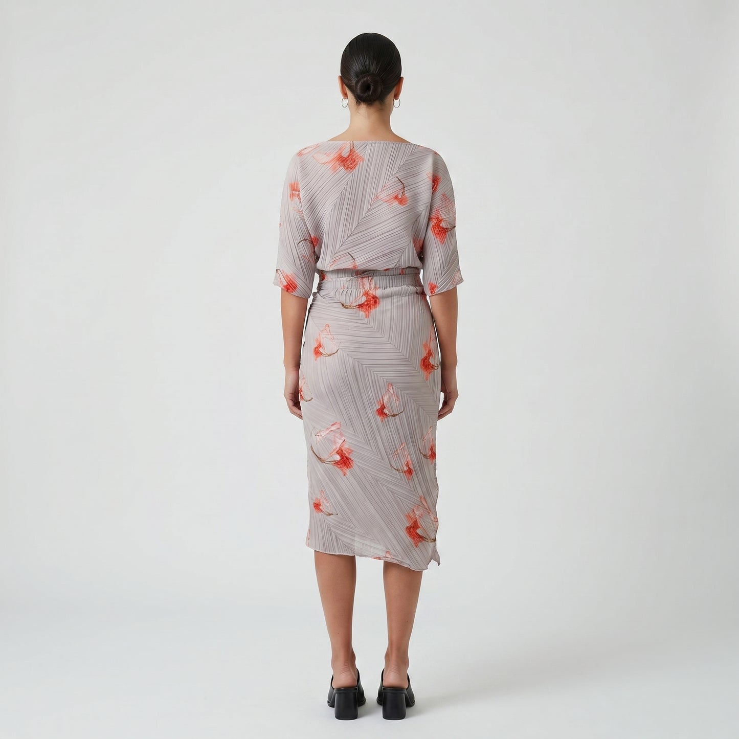 Pleated Floral Midi Skirt