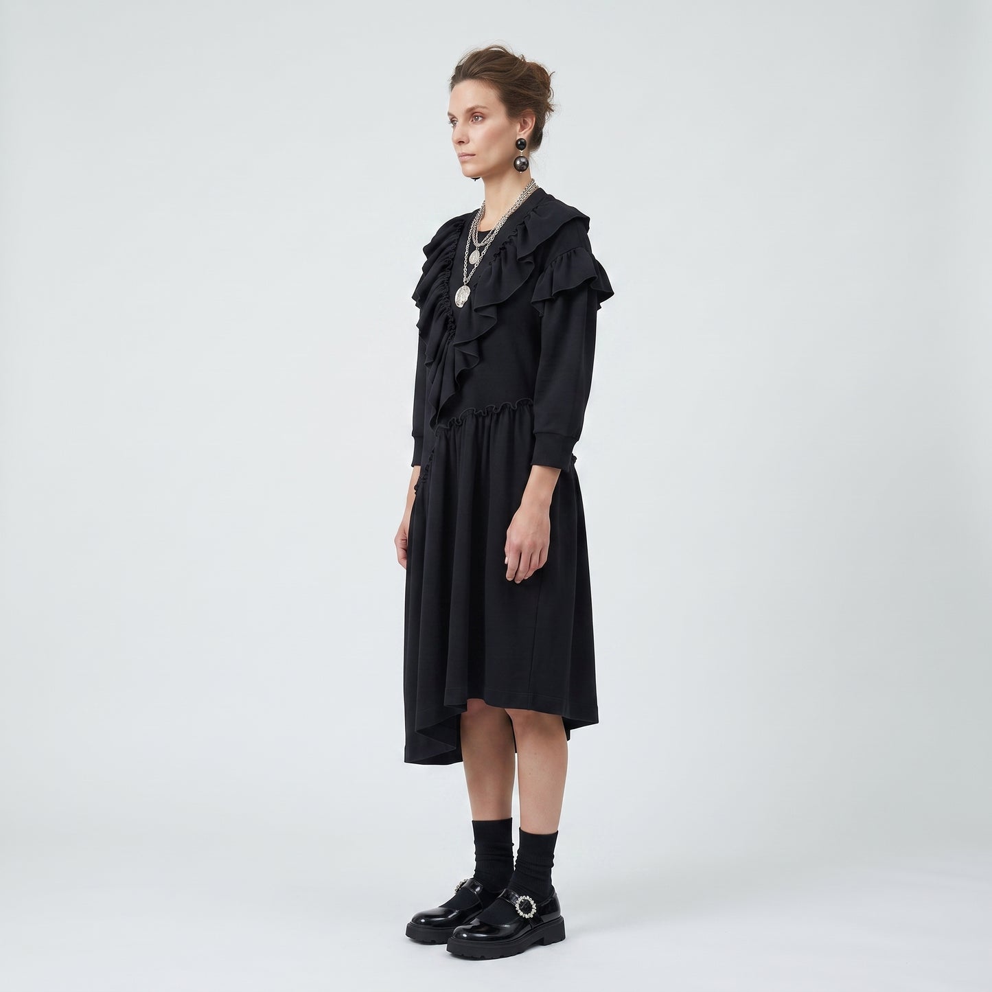 Ruffled Asymmetric Cotton Jersey Dress