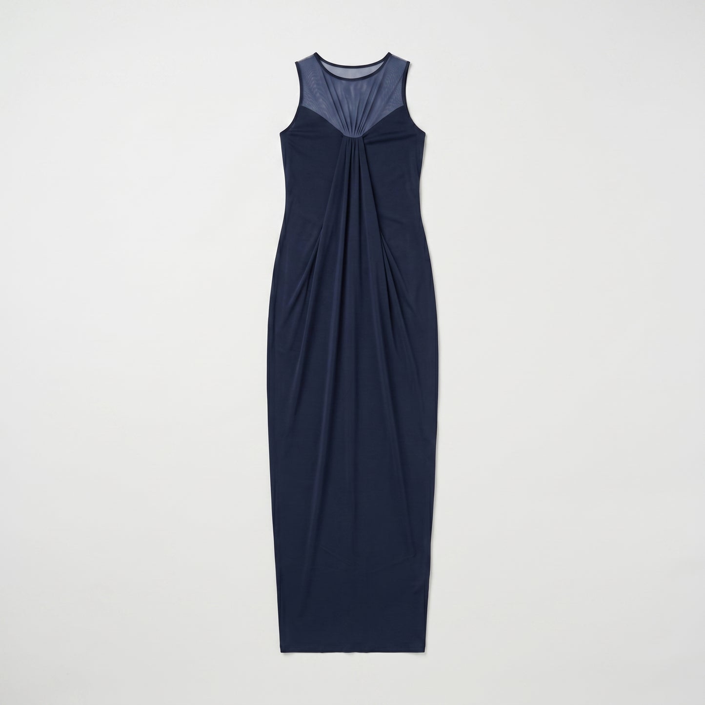 Elegant Draped Mesh Maxi Dress