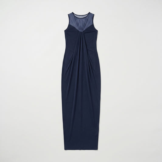 Elegant Draped Mesh Maxi Dress