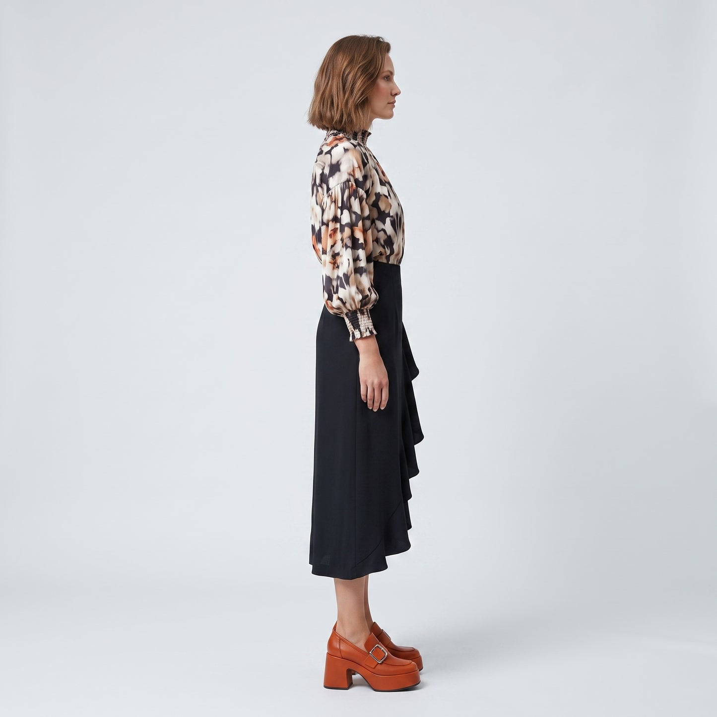 Elegant Black Ruffled Midi Skirt