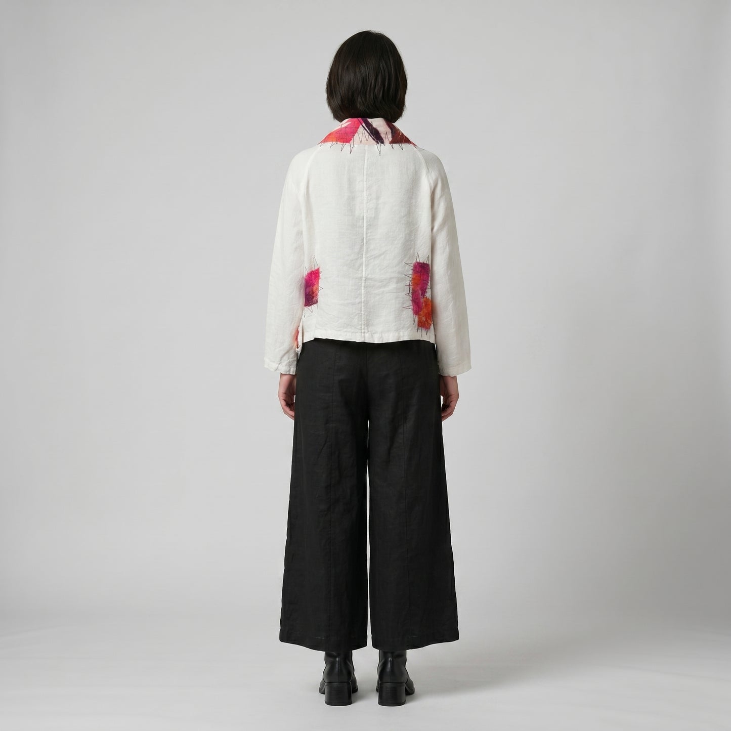 Abstract Embroidered White Linen Jacket