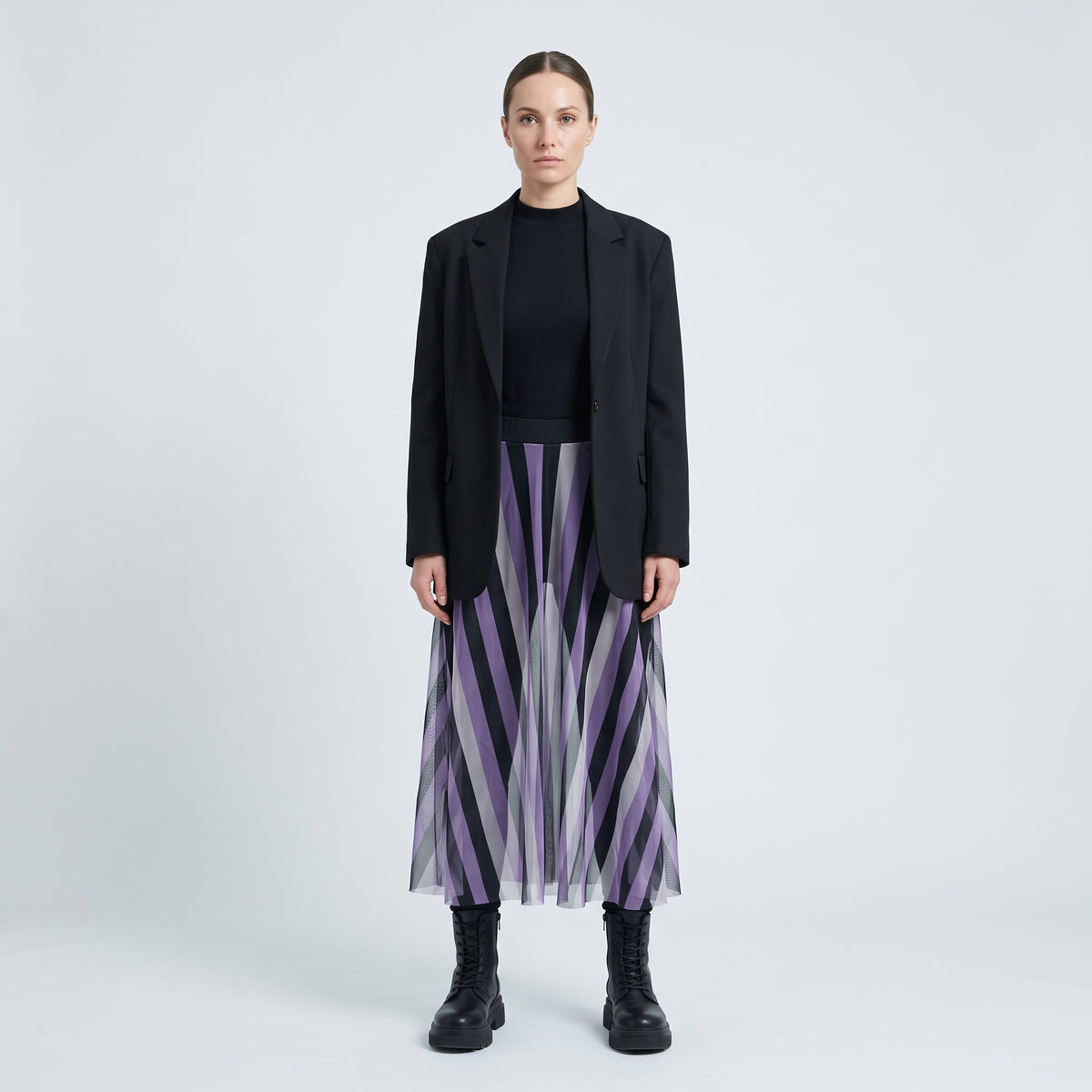 Striped Mesh Layered Skirt