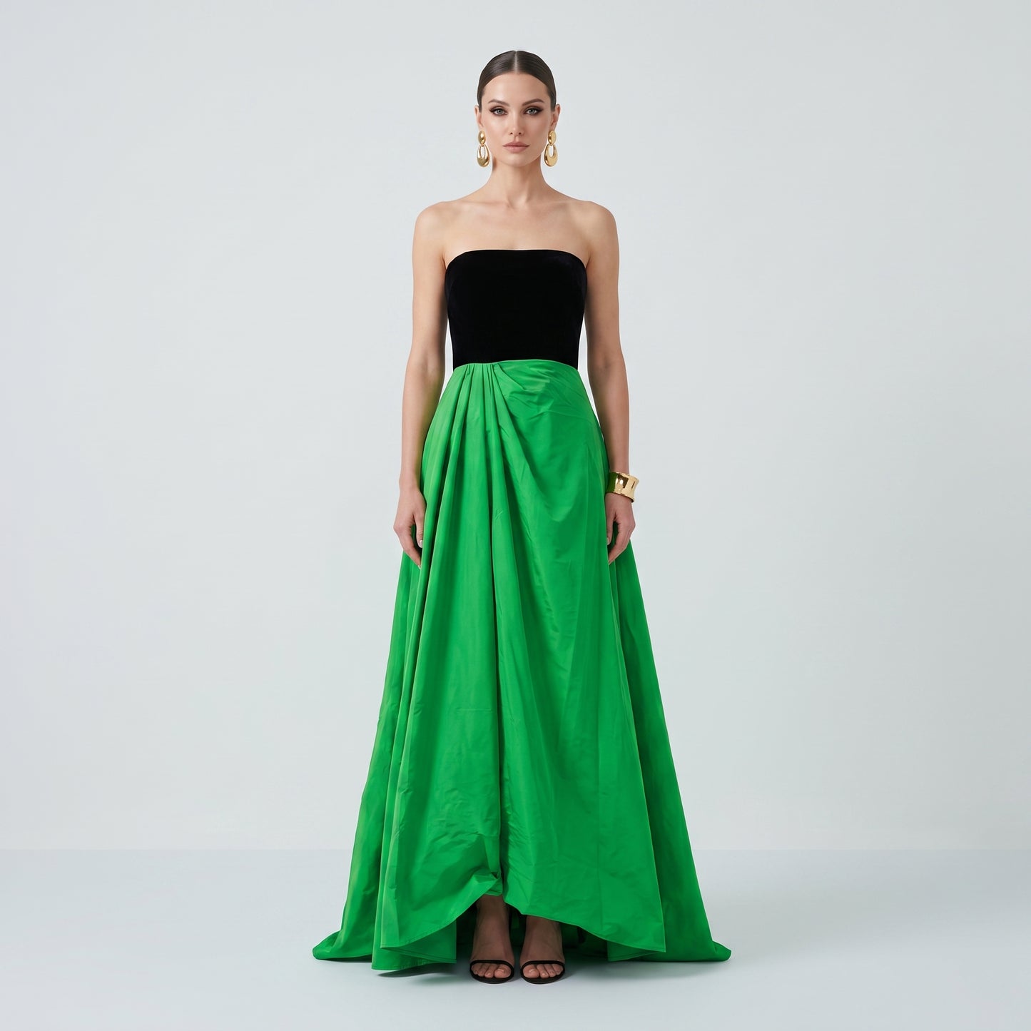 Colorblock Velvet Strapless Gown