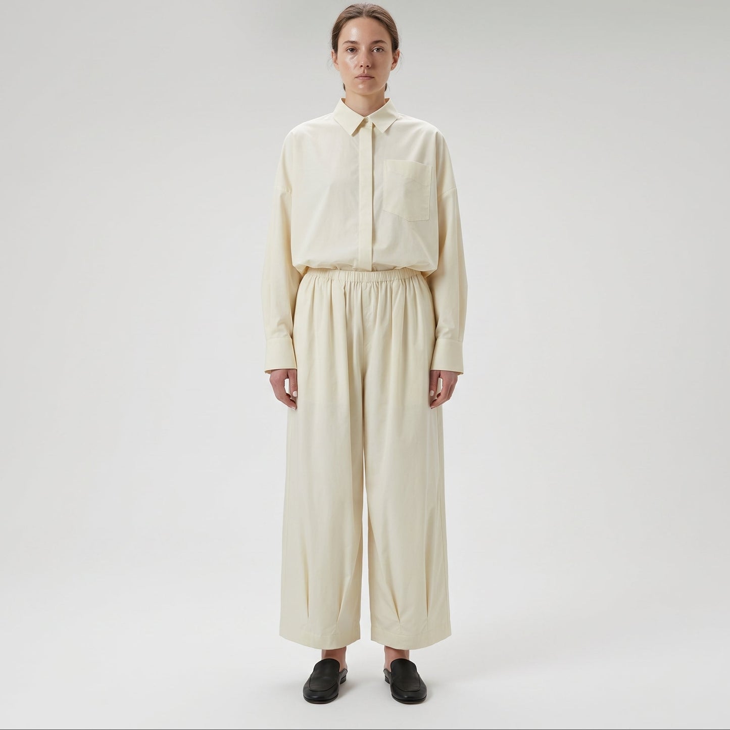 Pleated High-Waisted Wide-Leg Trousers