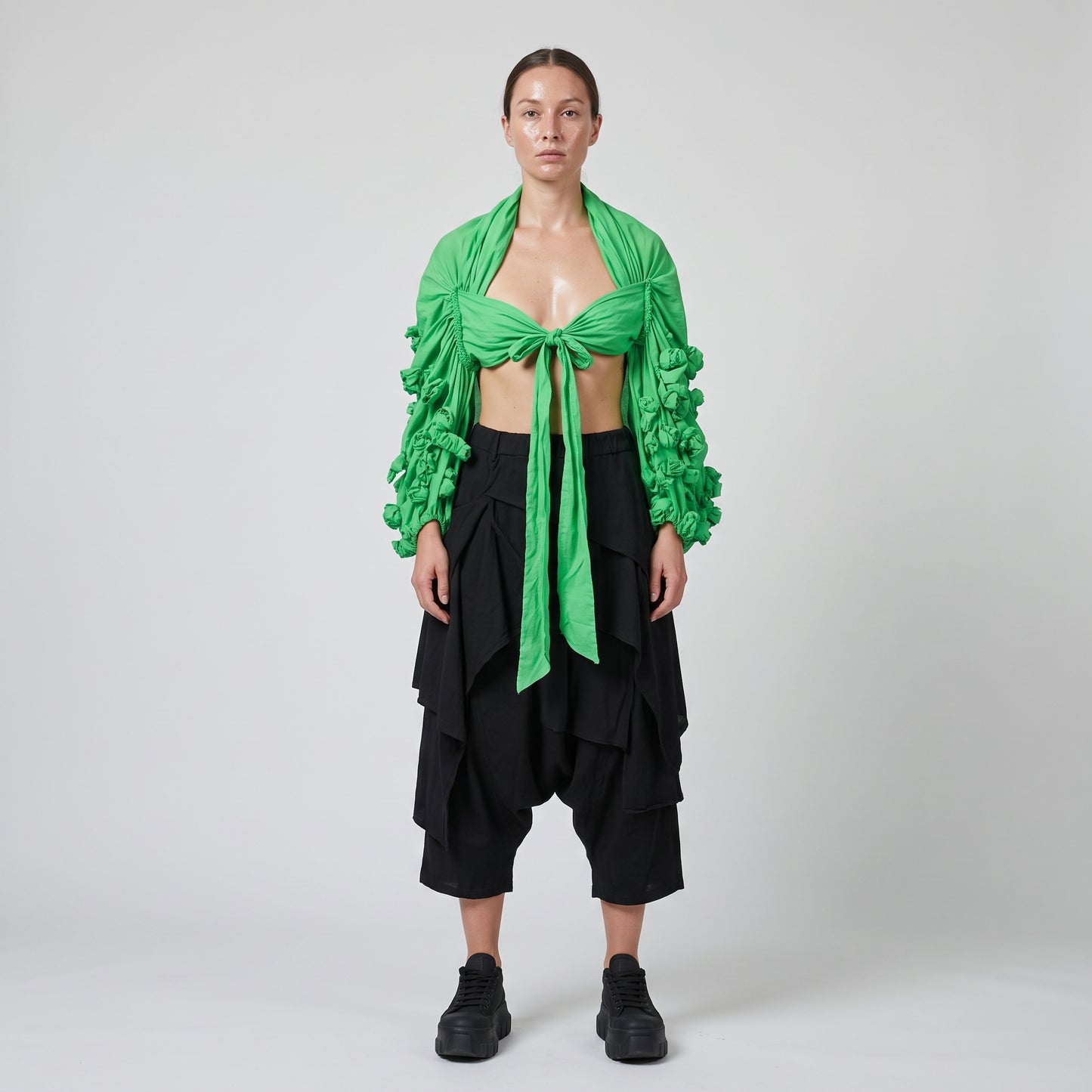 Embellished Tie-Front Cropped Shrug