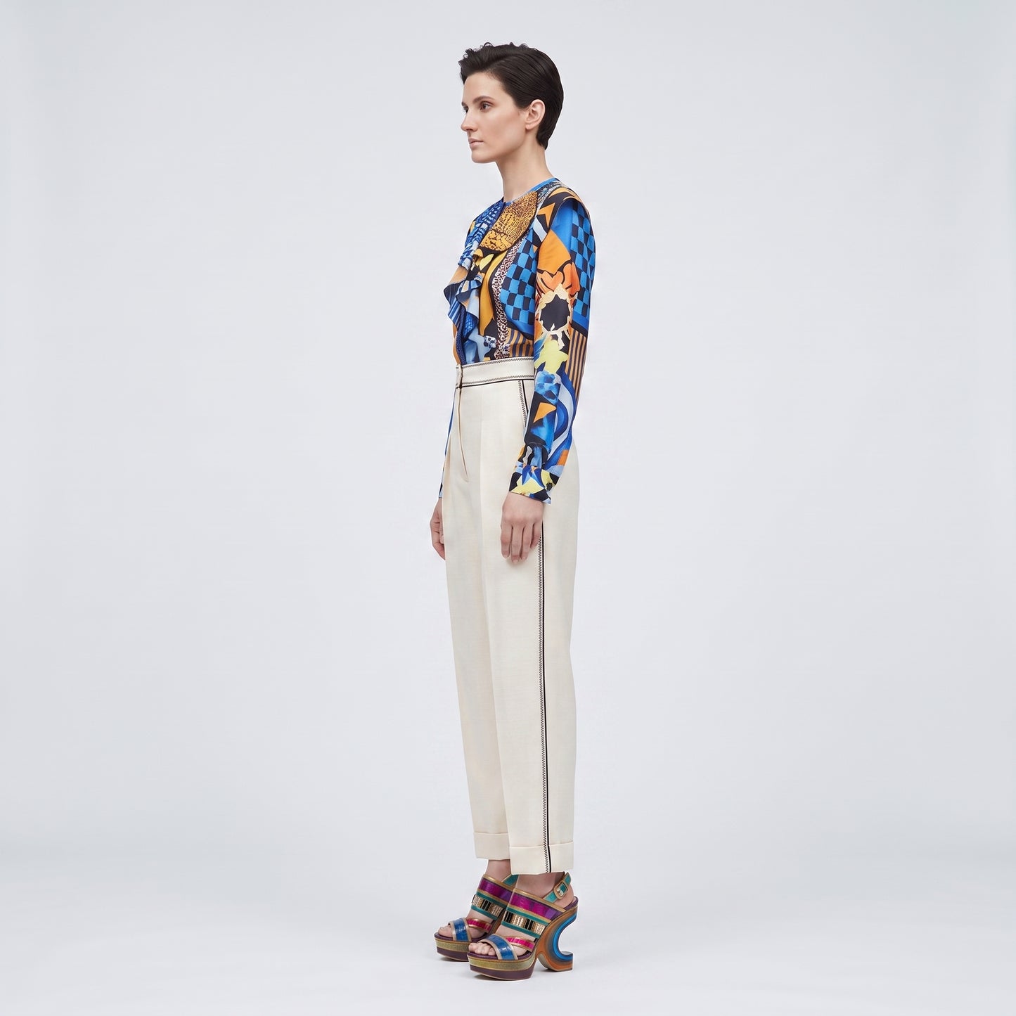 Tailored Cream High-Waist Trousers