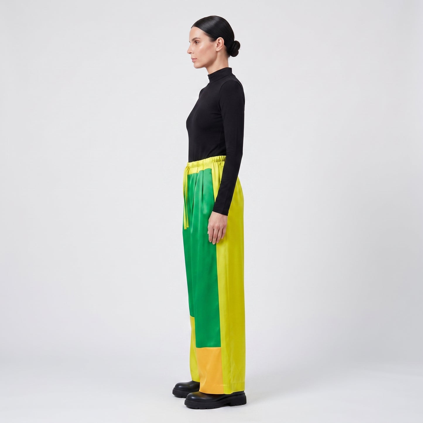 Colorblock Satin Drawstring Trousers