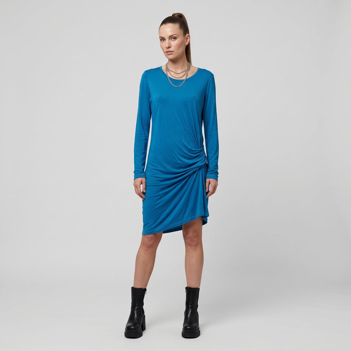 Ruched Side Long-Sleeve Dress