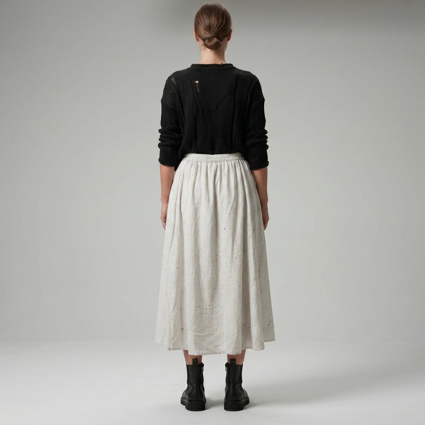 Striped A-Line Midi Skirt