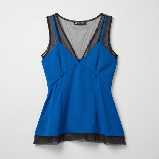 Blue Layered Mesh Tank Top