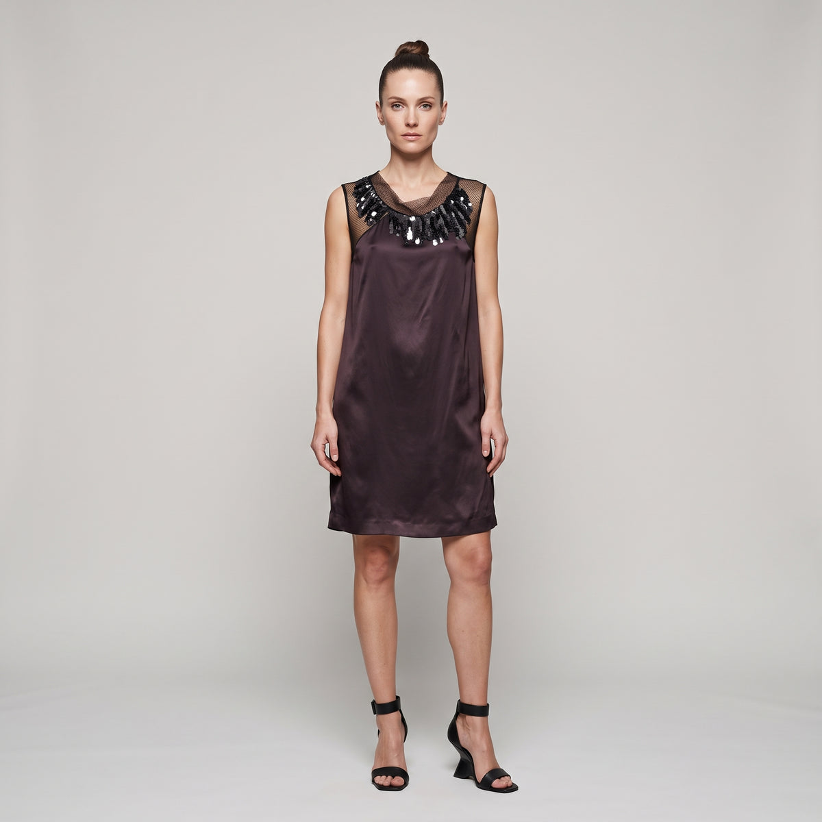 Sequined Embellished Silk Tank Top