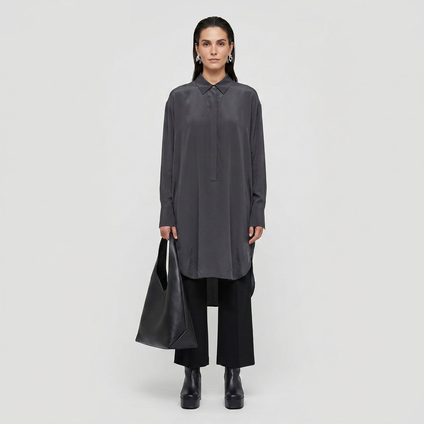 Minimalist Charcoal Silk Blouse
