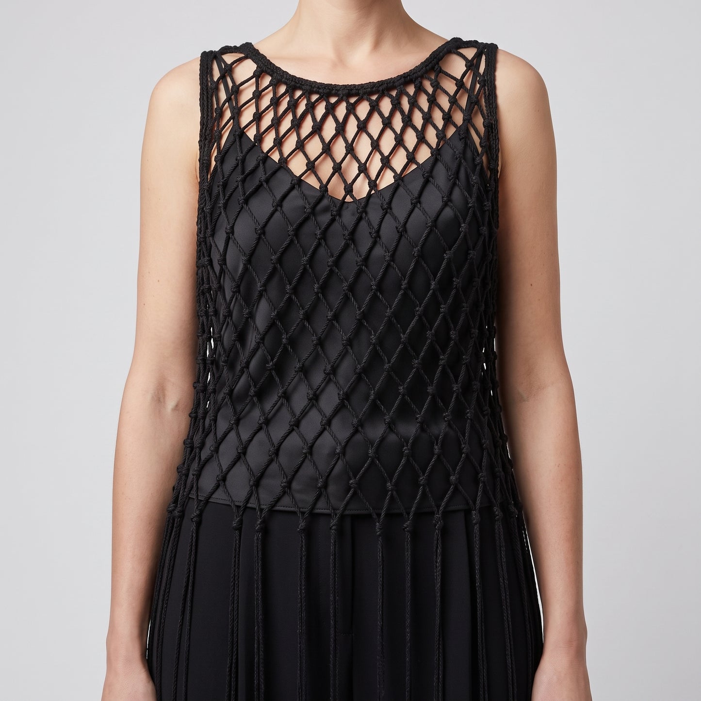 Black Crochet Fringe Mini Dress