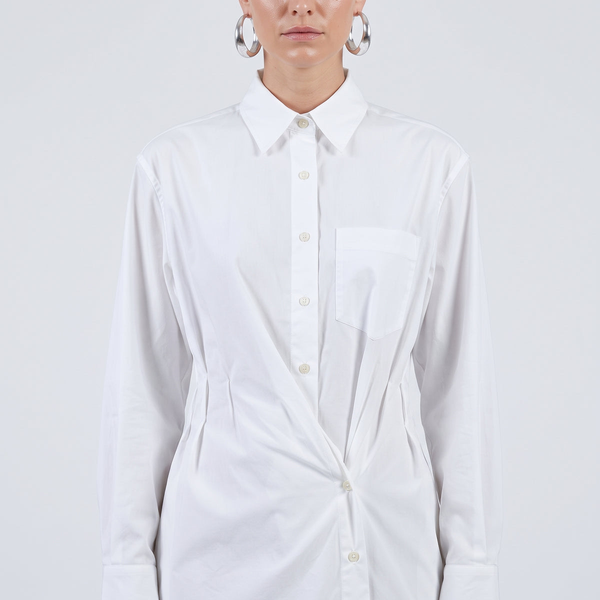 Twist Front Cotton Shirt Dress