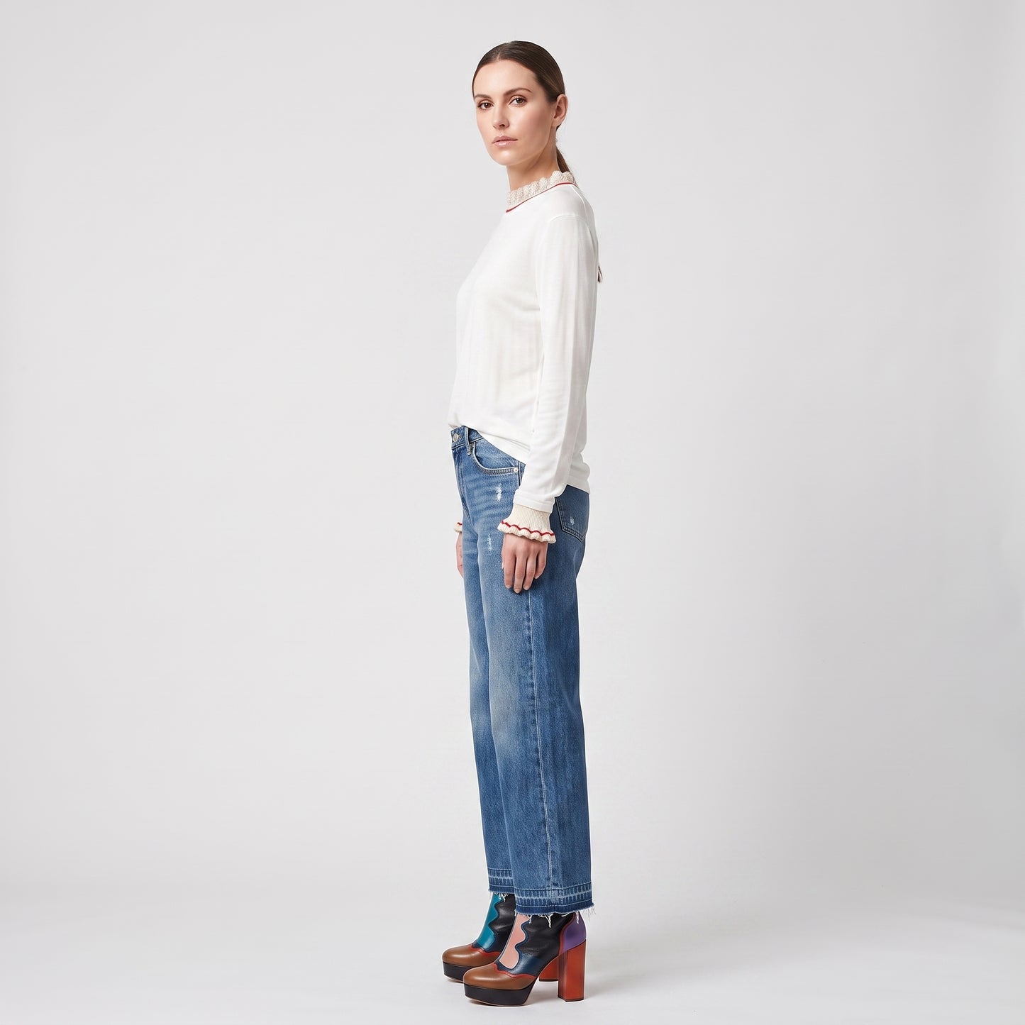 Ruffled Trim Long Sleeve Top