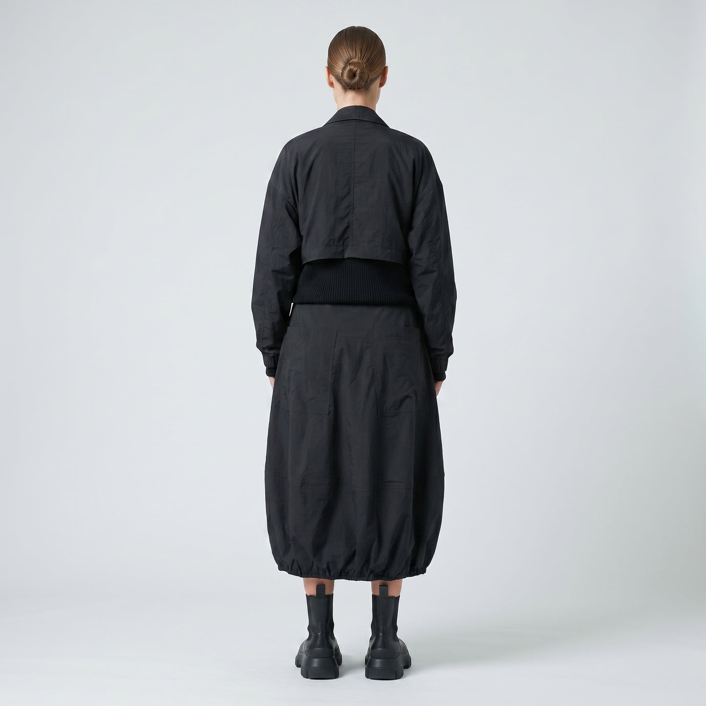 Black Bubble Hem Midi Skirt
