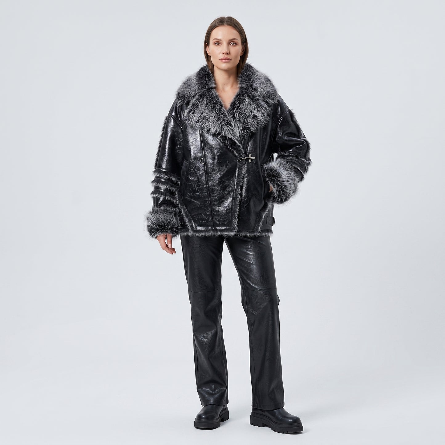 Faux Fur Trimmed Leather Jacket