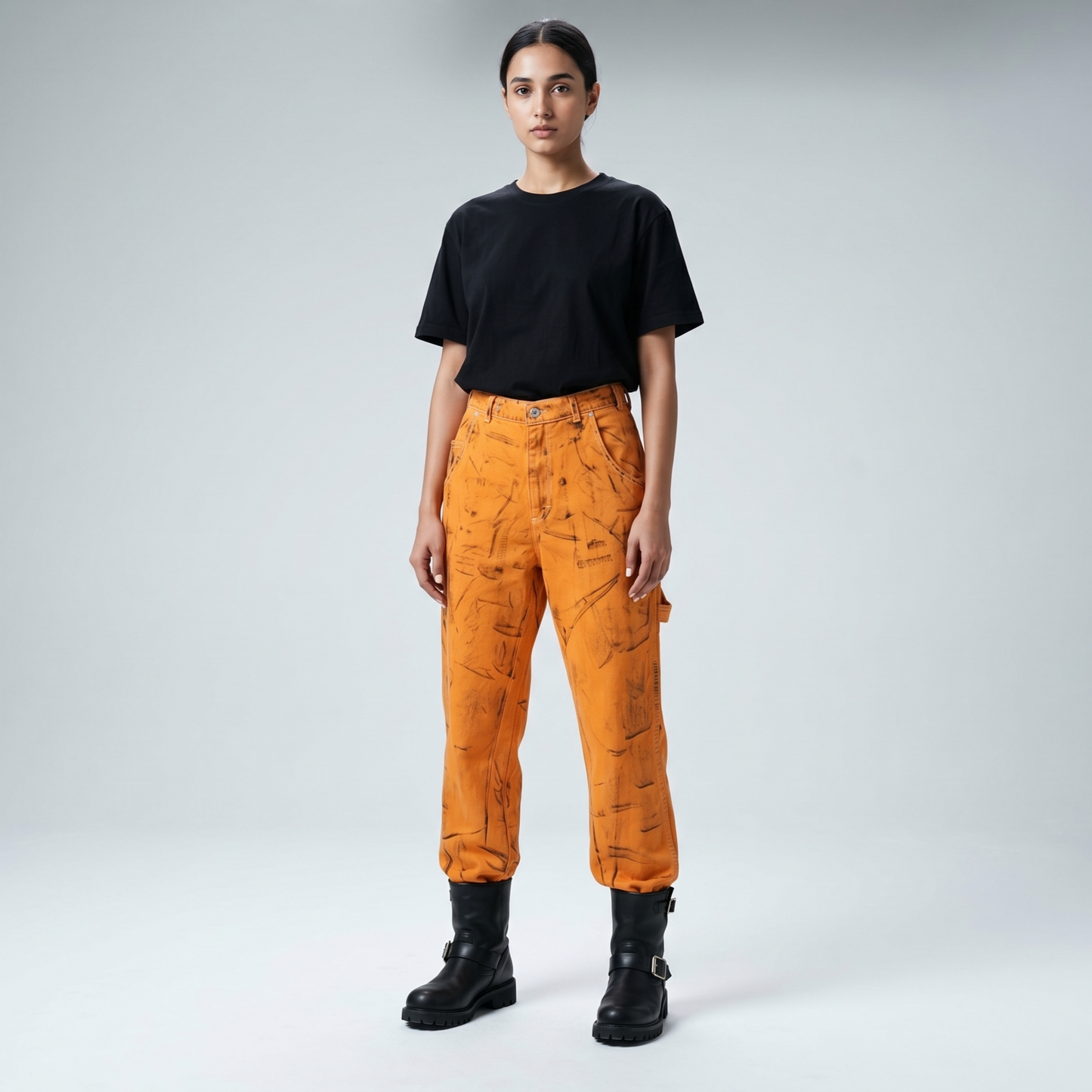 Distressed Orange Denim Trousers