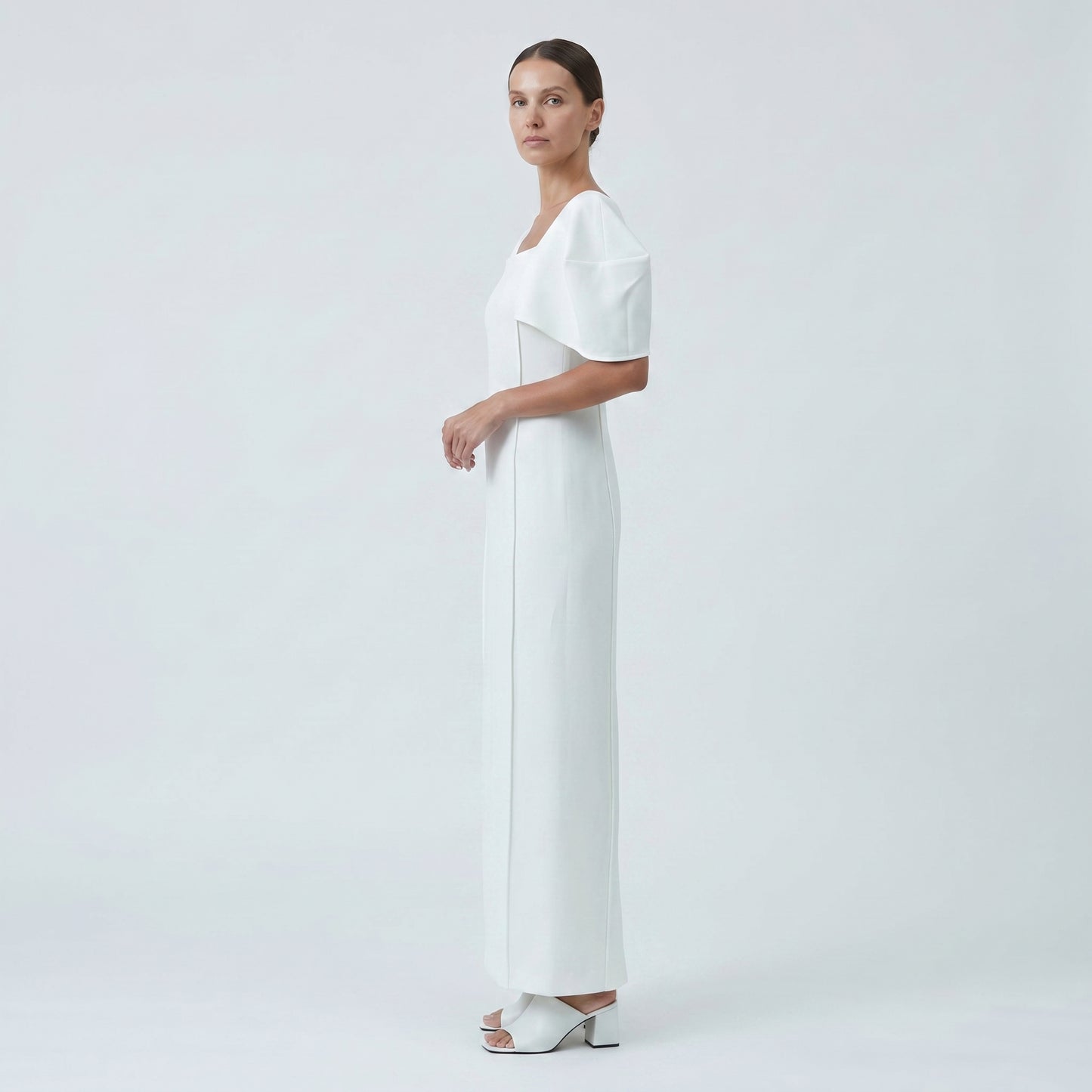Structured Cape Sleeve Midi Dress