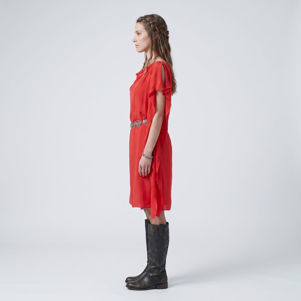Draped Cowl Neck Red Dress
