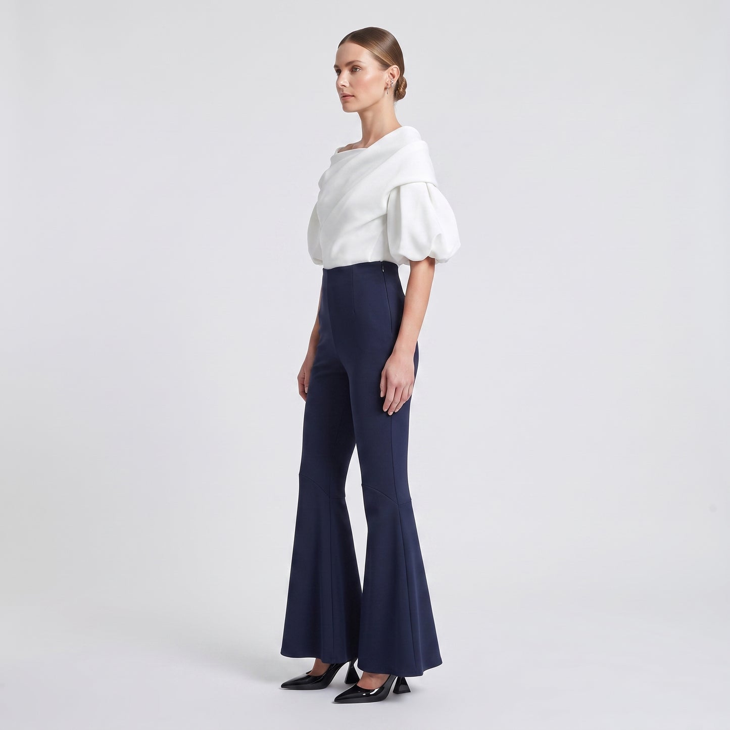 Black Flared Hem Trousers