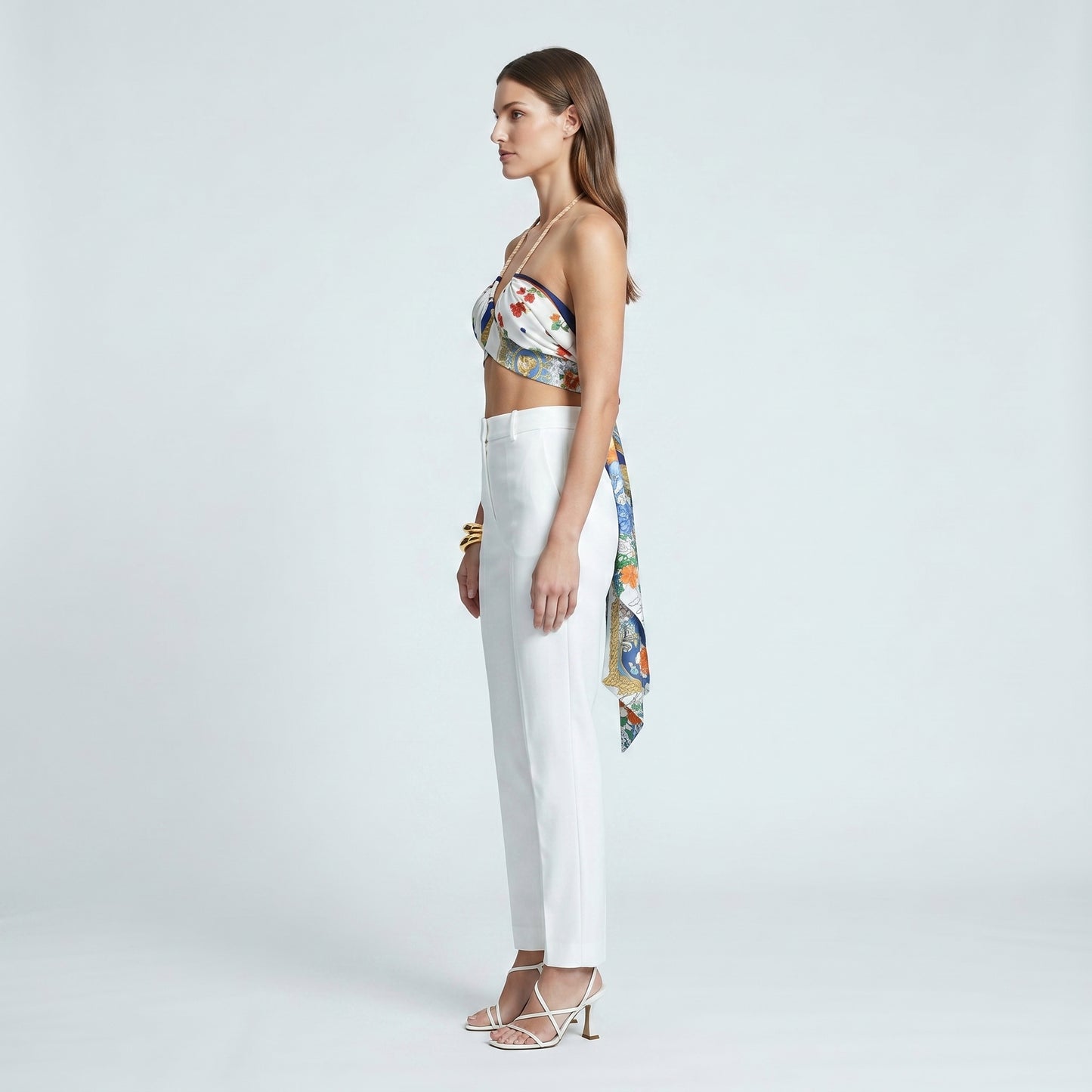 Floral Print Silk Halter Top