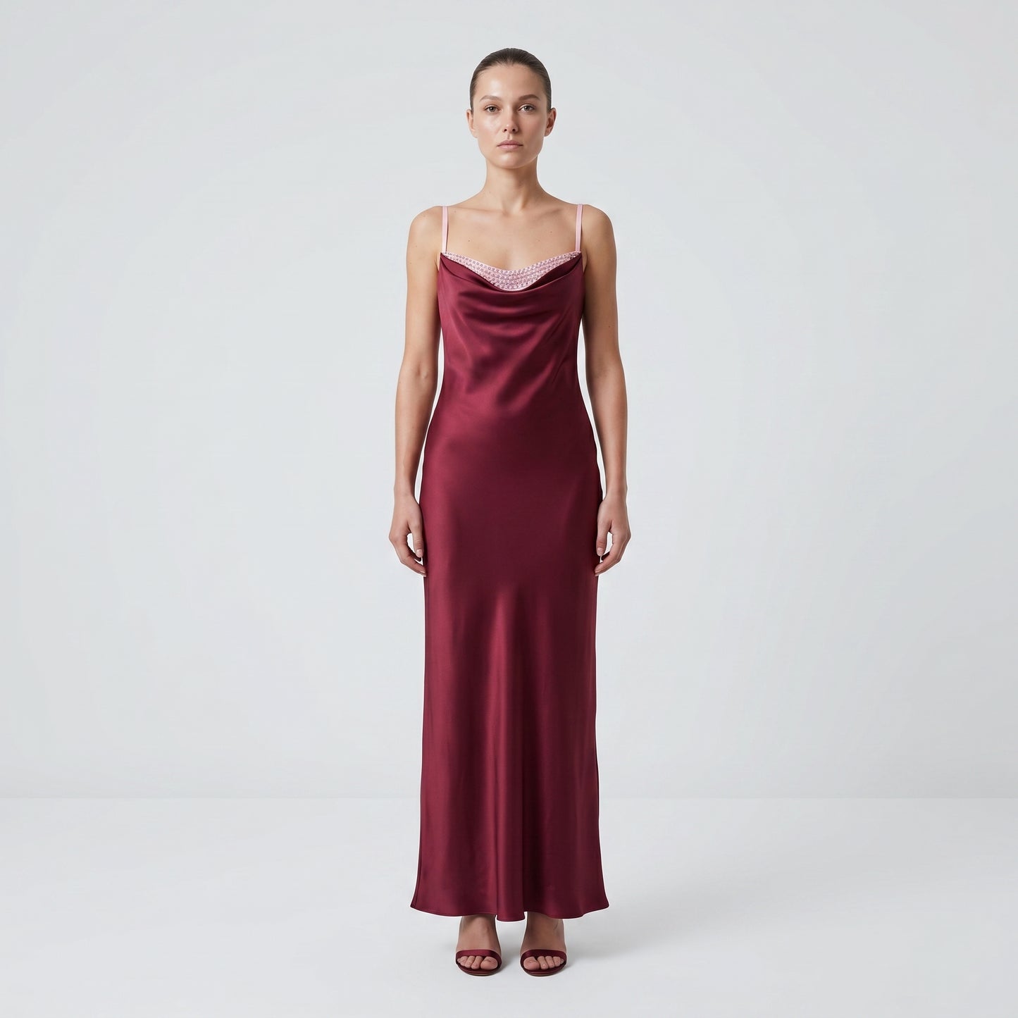 Satin Cowl Neck Midi Dress