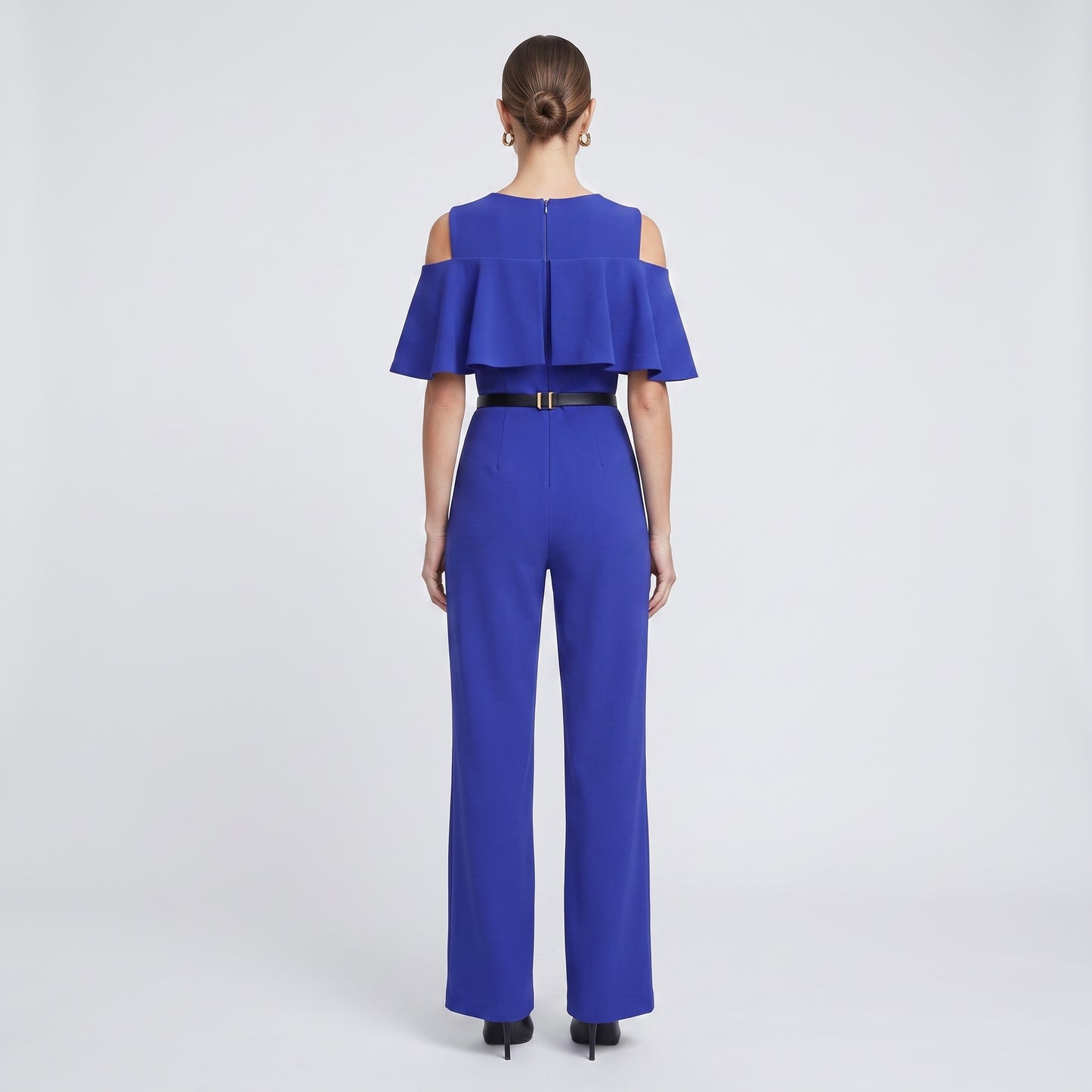 Cobalt Cold-Shoulder Ruffle Jumpsuit