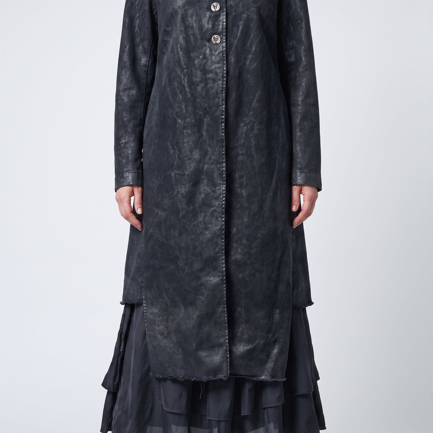 Distressed Washed Cotton Long Jacket