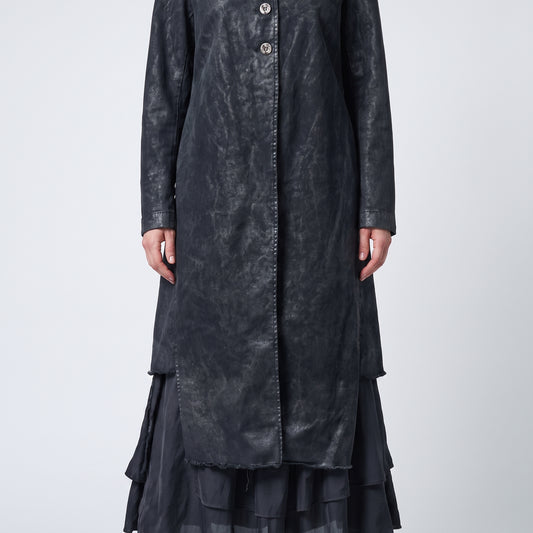 Distressed Washed Cotton Long Jacket