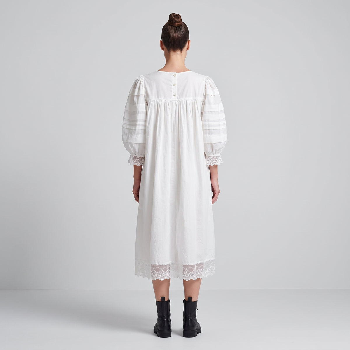 White Pleated Cotton Midi Dress