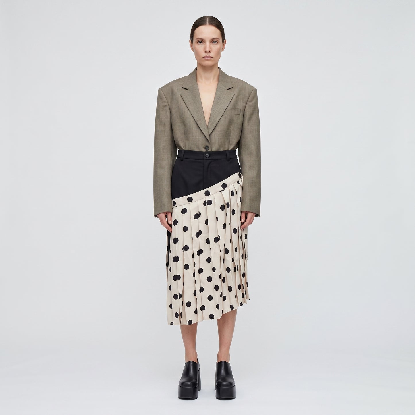 Asymmetric Polka Dot Pleated Skirt