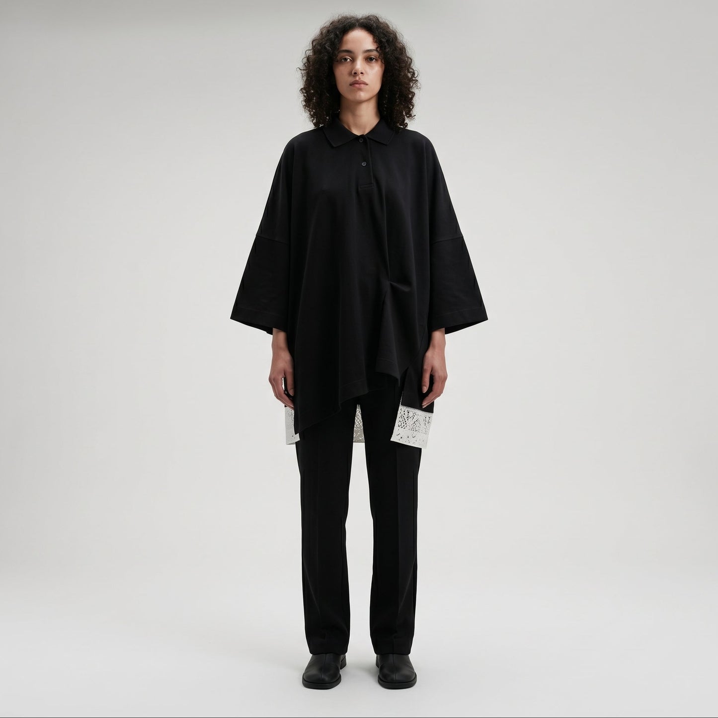 Oversized Lace-Trim Polo Shirt